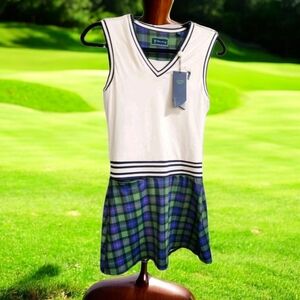 WILLIAM MURRAY White and Blue/Green Plaid Sleeveless Dress NEW WITH TAGS Size XS